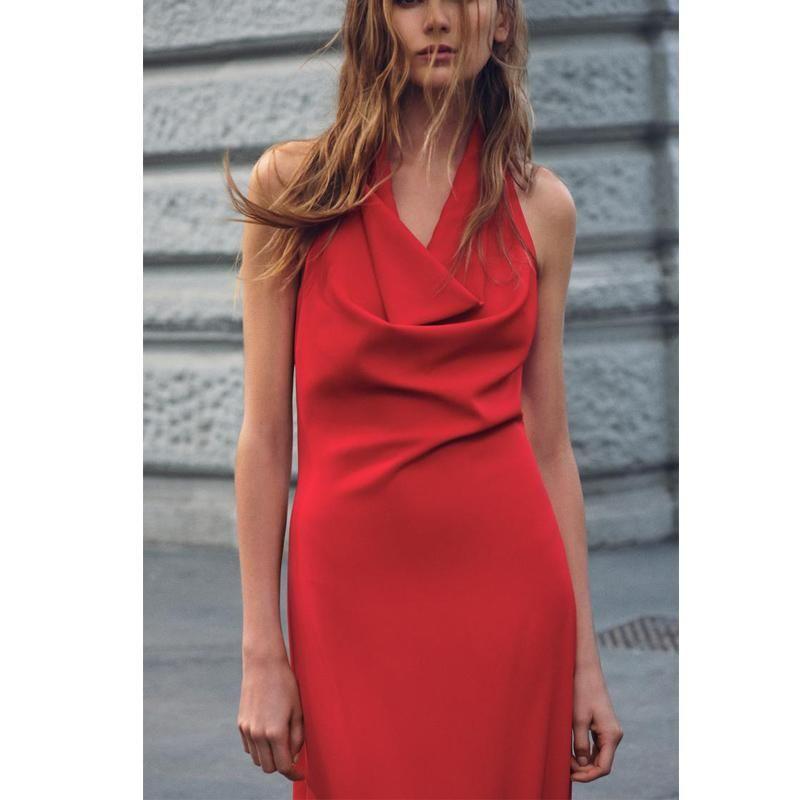 Fall and Winter New Women's Clothing Fashion Style Hanging Collar Open Back Sleeveless Long Midi Skirt Dress 9247782