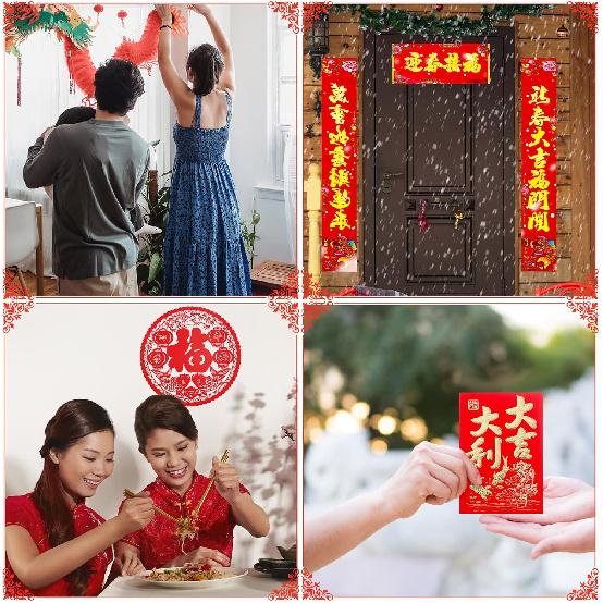 47 Pcs 2025 Chinese New Year Decoration 3D Chinese New Year Dragon with Dragon Beads Paper Red Lanterns Envelopes Hong Bao Lunar New Year Hanging