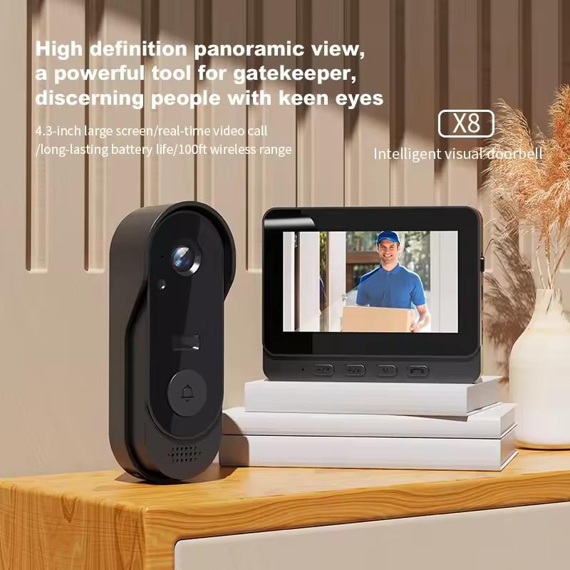 Smart X8 2.4G WiFi Doorbell Video Intercom 4.3" LCD Screen Home Security Smart Door Bell Intercom IR Night Vision Smart Eye Peephole