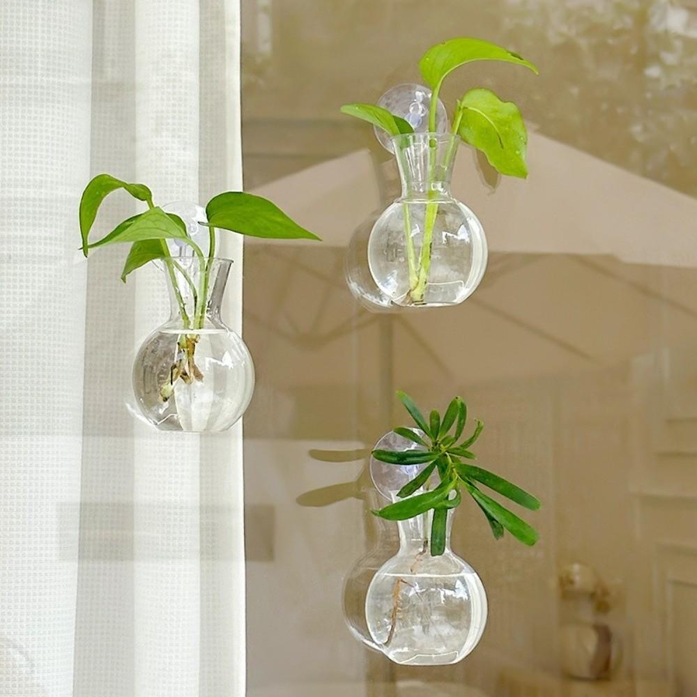 4pcs/set Self-Watering Plant Hydroponic Vase Transparent Hanging Fish Tank Mini Flower Pot Bathroom