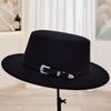 European and American woolen belt buckle flat top top top hat children autumn and winter British fashion street concave jazz hat men's self-operated