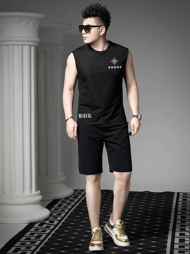 European Style Round Neck Vest for Men, Summer Casual Undershirt, Trendy Letter Print Sleeveless T-Shirt, Men's Tank Top