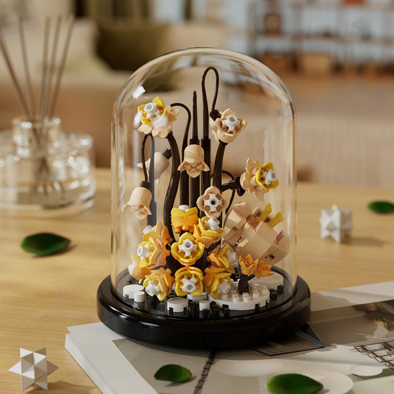 Children's building block toys handmade DIY sunflower ornaments plants wooden flower bouquets girl assembly puzzle desktop orna