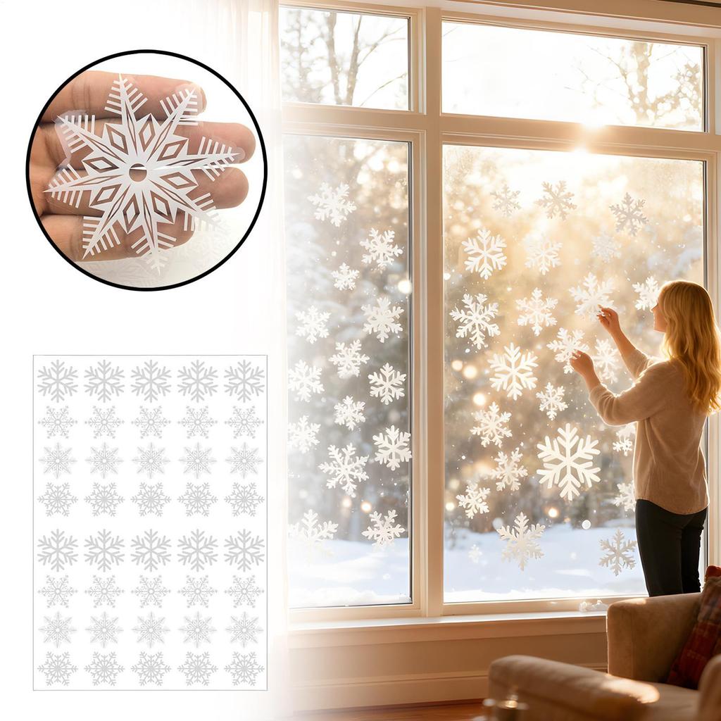 Christmas Snowflake Window Flowers PVC Electrostatic Stickers for Glass Reusable Winter Decorative Stickers