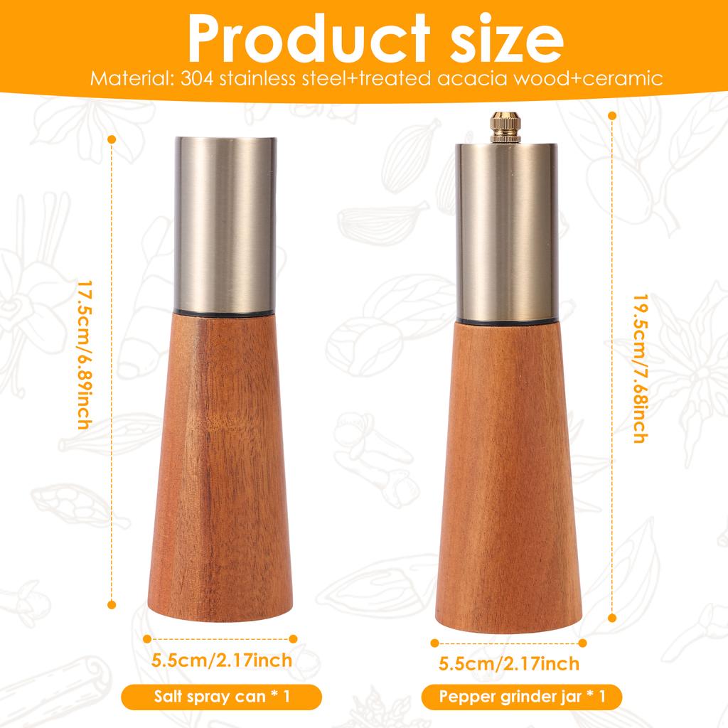 2 Stück Holz Pfeffermühlen Verstellbare Manuelle Mühlen Salz- und Pfeffermühle Gewürzmühle Nachfüllbares Gewürzmühlen-Set für BBQ