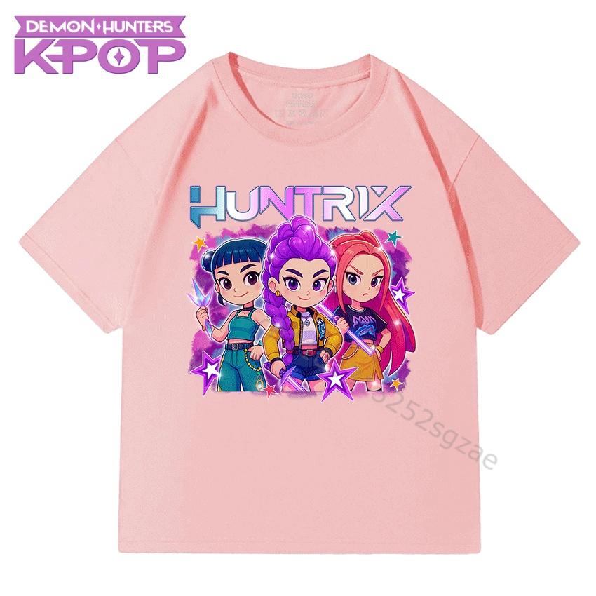 Boys and Girls Children Cotton T-Shirts with KPop Demon Hunters Cartoon Cute Fashionable Print Top