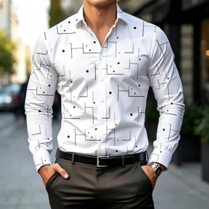 Essential Men's Geometric Pattern Long-Sleeve Shirt, Stylish & Versatile.