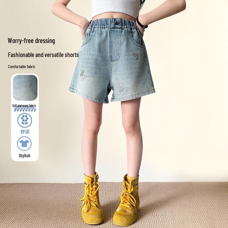 Frog Prince Girls  Butterfly Rhinestone Denim Shorts 150