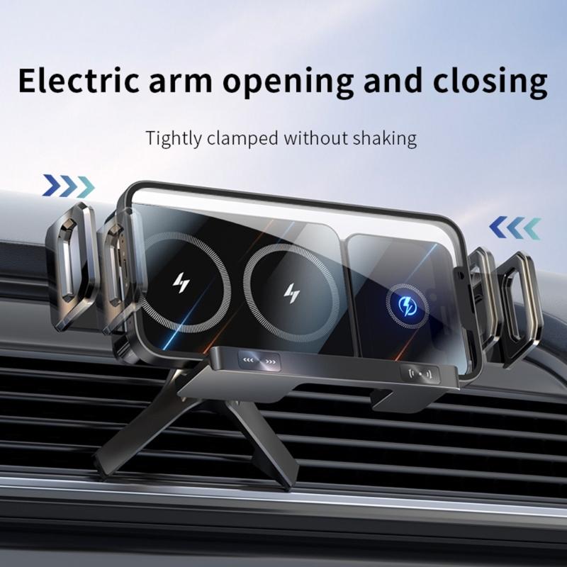 360 Rotation Magnetic Car Mount Wireless 15W Fast Charging Foldable Design Universal With Auto Clamping For Smartphones
