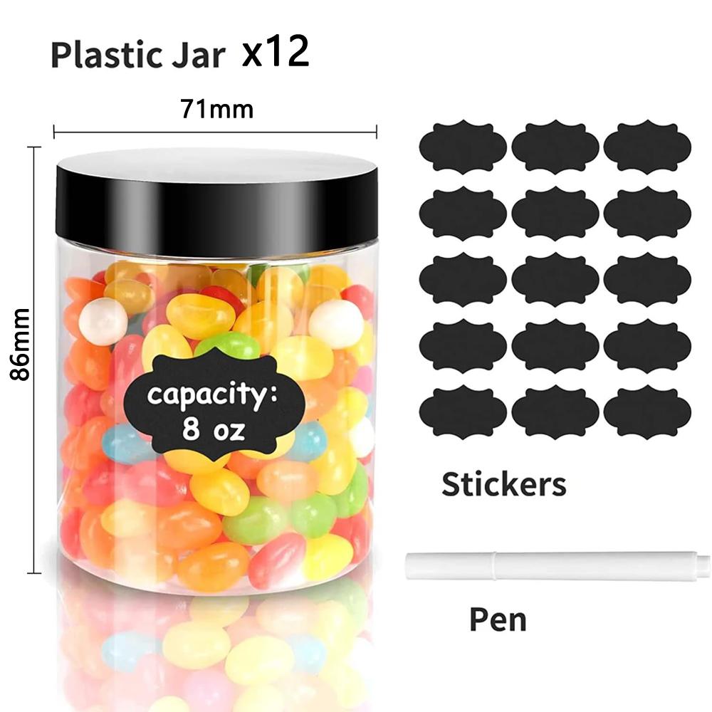 

Plastic Jars with Lids 8oz Clear Slime Cosmetics Containers Leakproof Storage Jars, PET Empty Jars with Black Lids for Kitchen