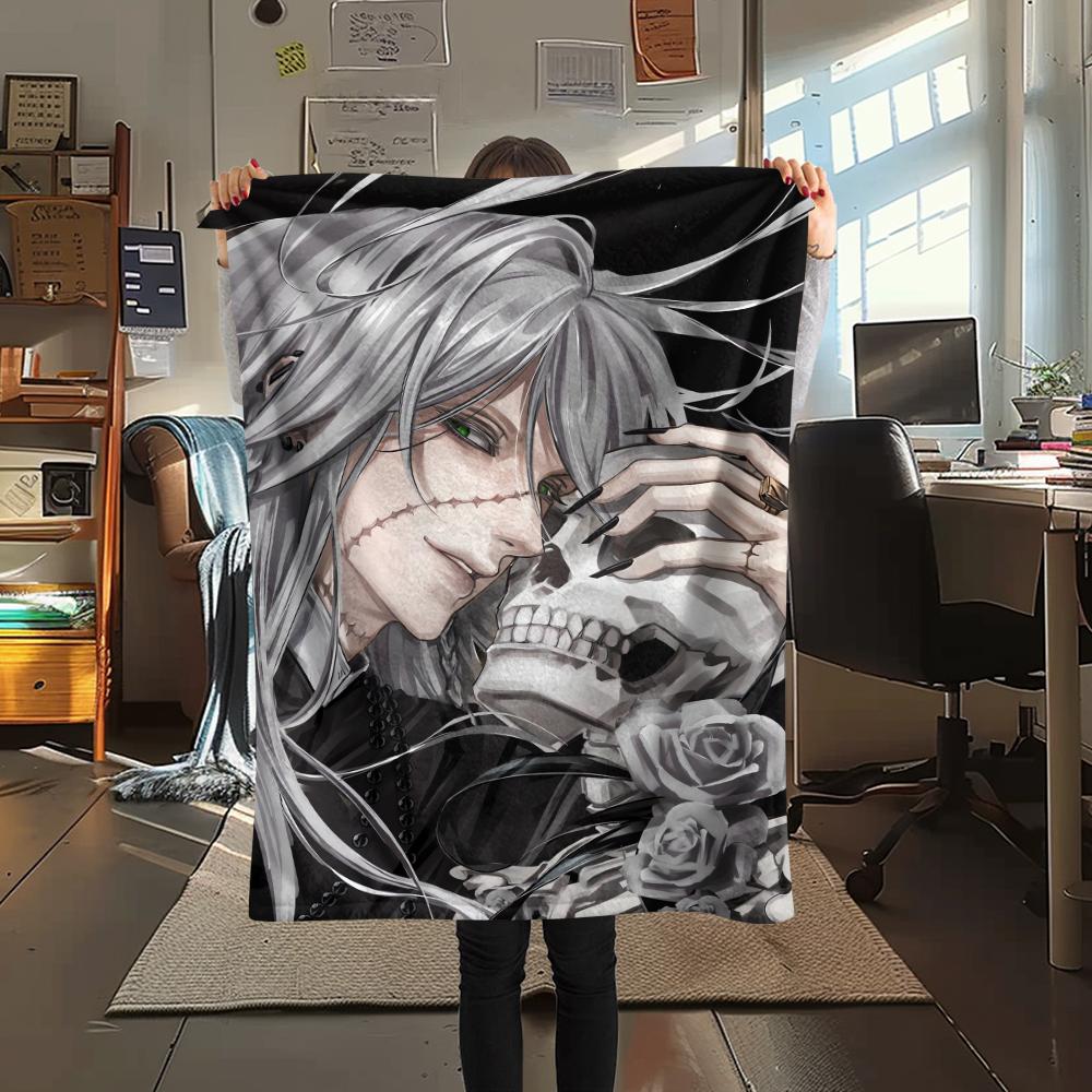 1Pc Black Butler Print Flannel Blanket, High quality Comfortable for All Seasons, Home Decor, Warmth and Comfort, Perfect for Christmas Gifts