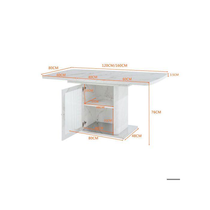 Table À Manger Rectangulaire Moderne, 120 Cm À 160 Cm, Extensible, Avec Plateau En Marbre Blanc Imprimé