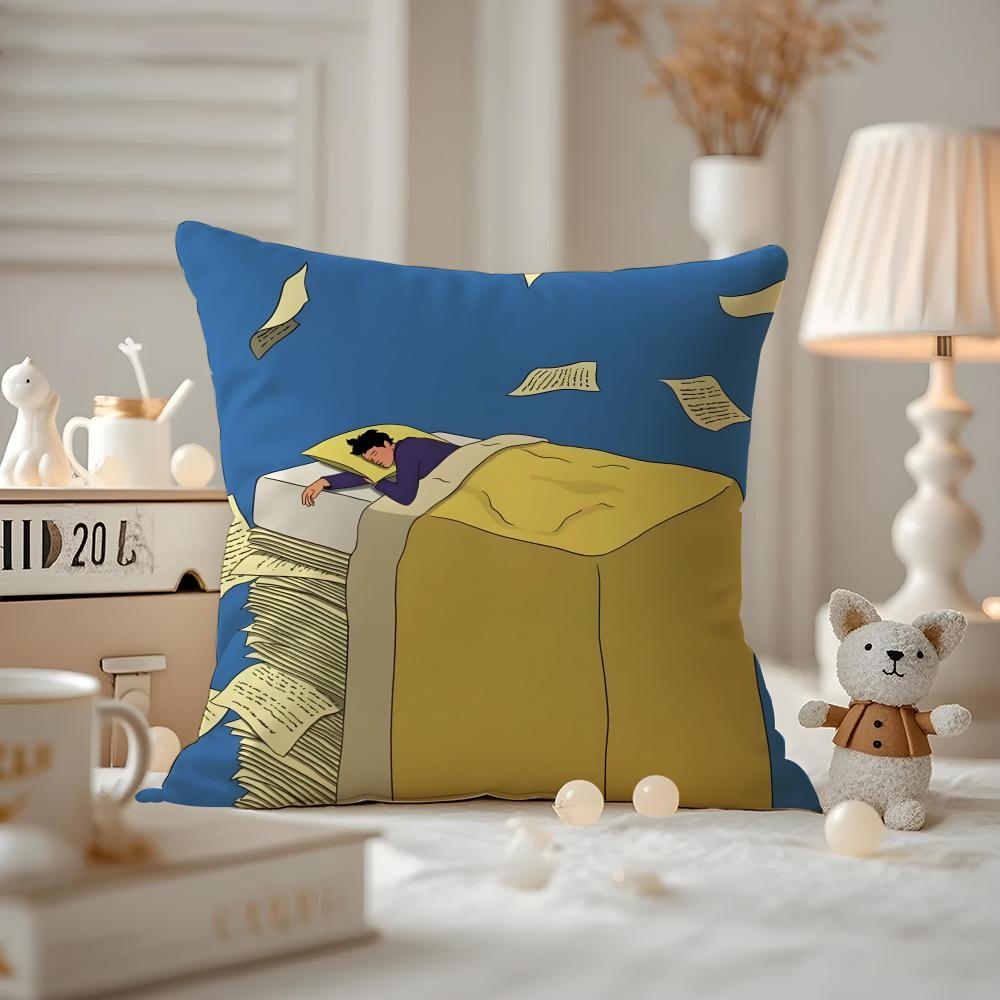 Abstract Funny Illustration Cushion Cover Anti-dustmite Pillowcase Invisible Zipper Silky Short Plush Sofa Cushion Cover