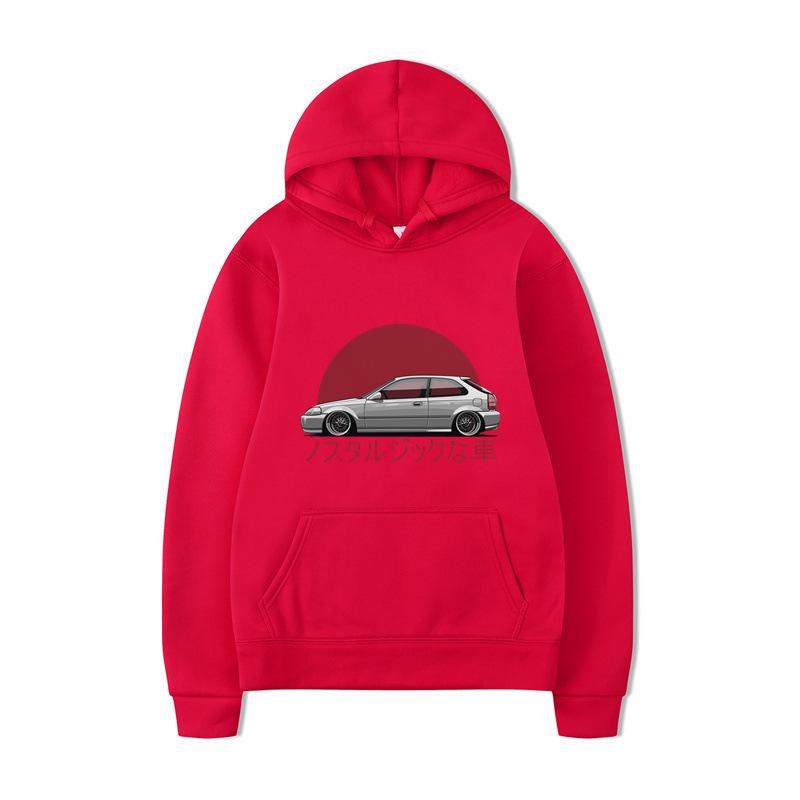 Car print hooded sweater men's and women's loose couple top