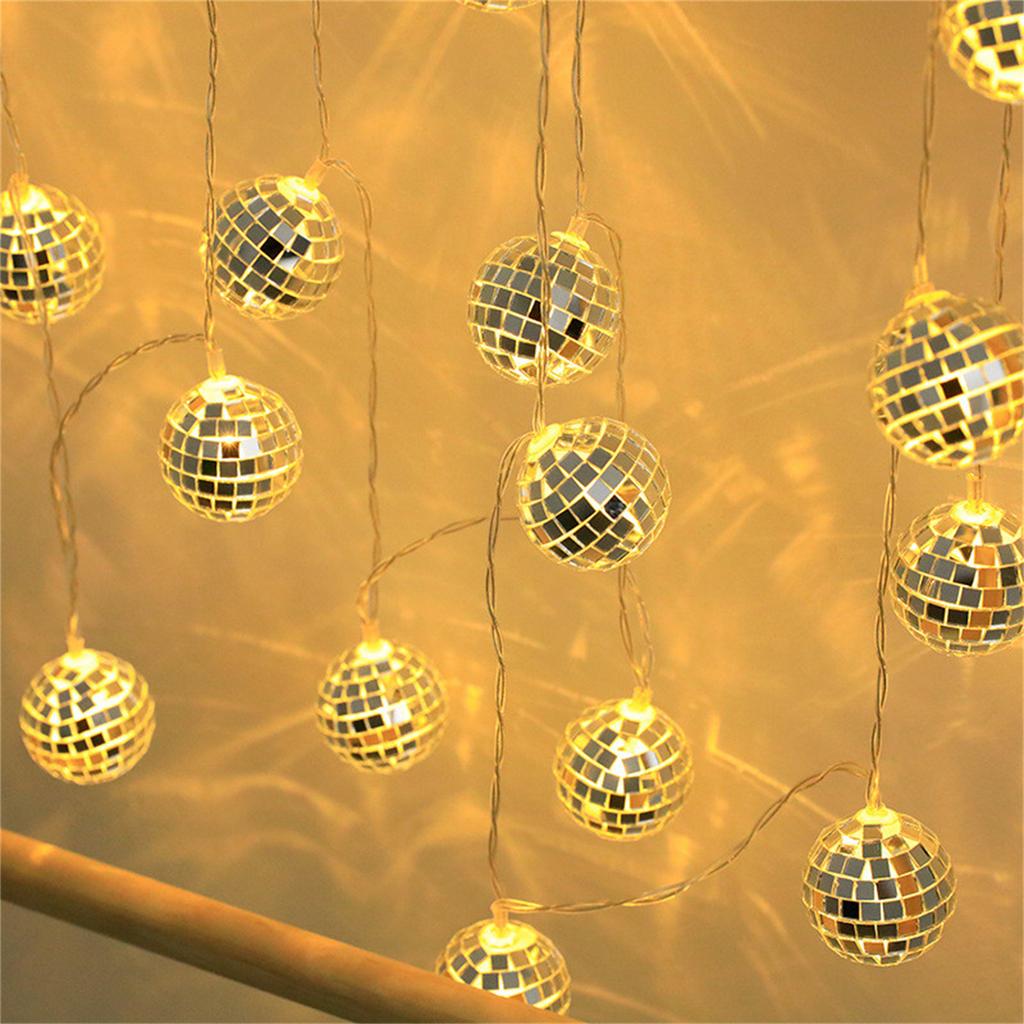 LED Spiegelkugel Lichterkette 3 Meter 20 Lämpchen Mosaikk Kugel Dekoratives Licht für Innen Außen