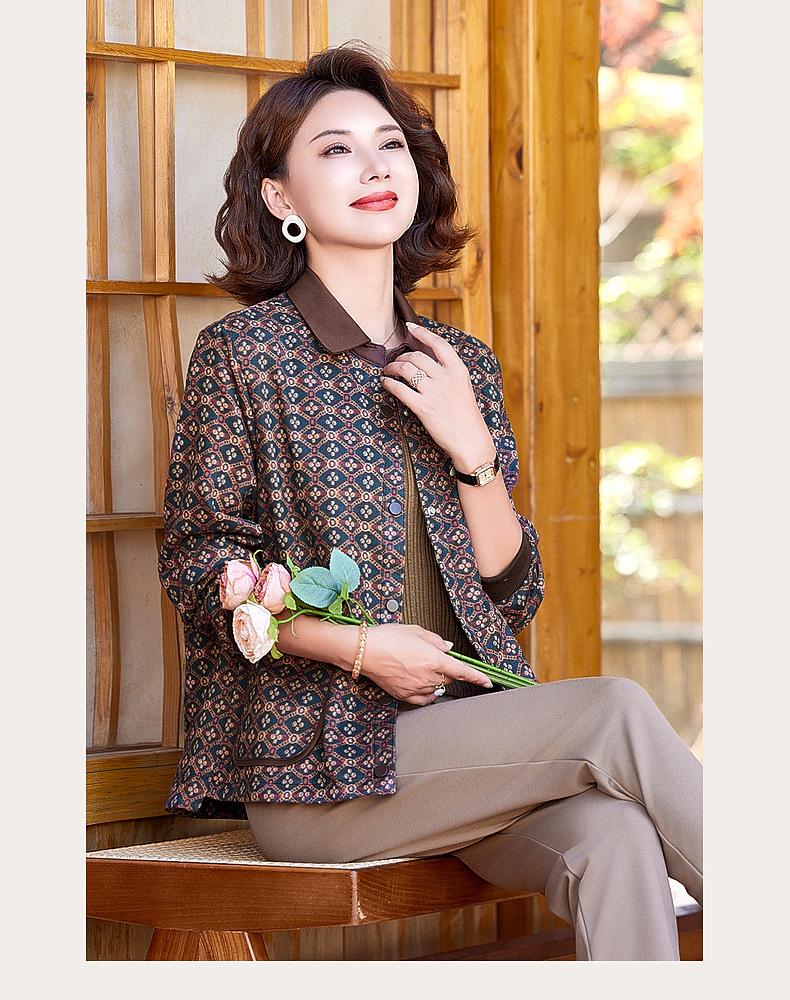 Autumn 2026 Floral Print Loose Coat for Middle-Aged and Elderly Women