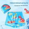 Cartoon Panda Boys' Two-Piece Swimsuit & Cap Set - Beach & Hot Spring Wear
