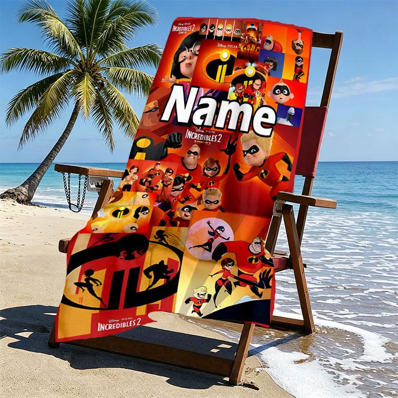 Custom Name Personalized Incredibles Print Beach Towel, for Trip Camping Beach Party Home Decor, Birthday Gift for Family & Friends