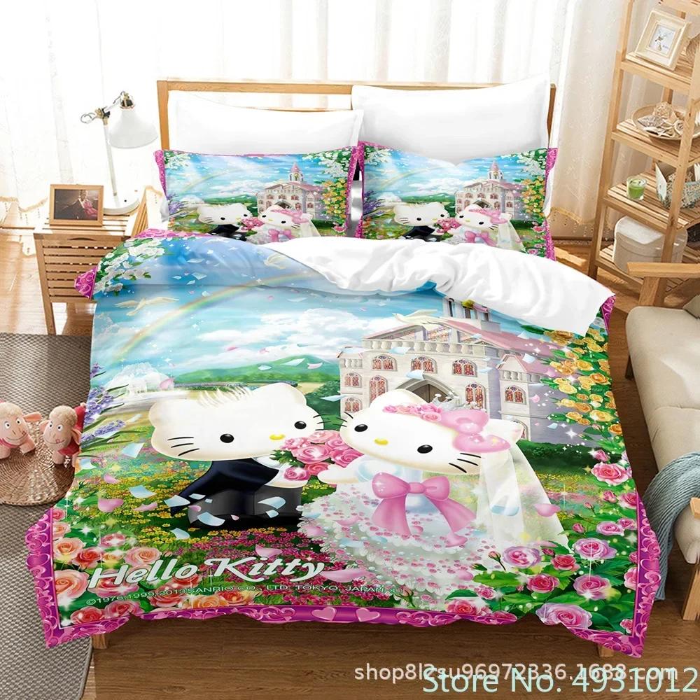 Mielas Hello Kitty Spalvų Patalynės Komplektas Pagalvės Užvalkalas Japonų Anime Lovos Patalynė 3D Spausdintas Antklodės Užvalkalas Antklodės Užvalkalas Kūdikio Vaikų Vaiko Dovana
