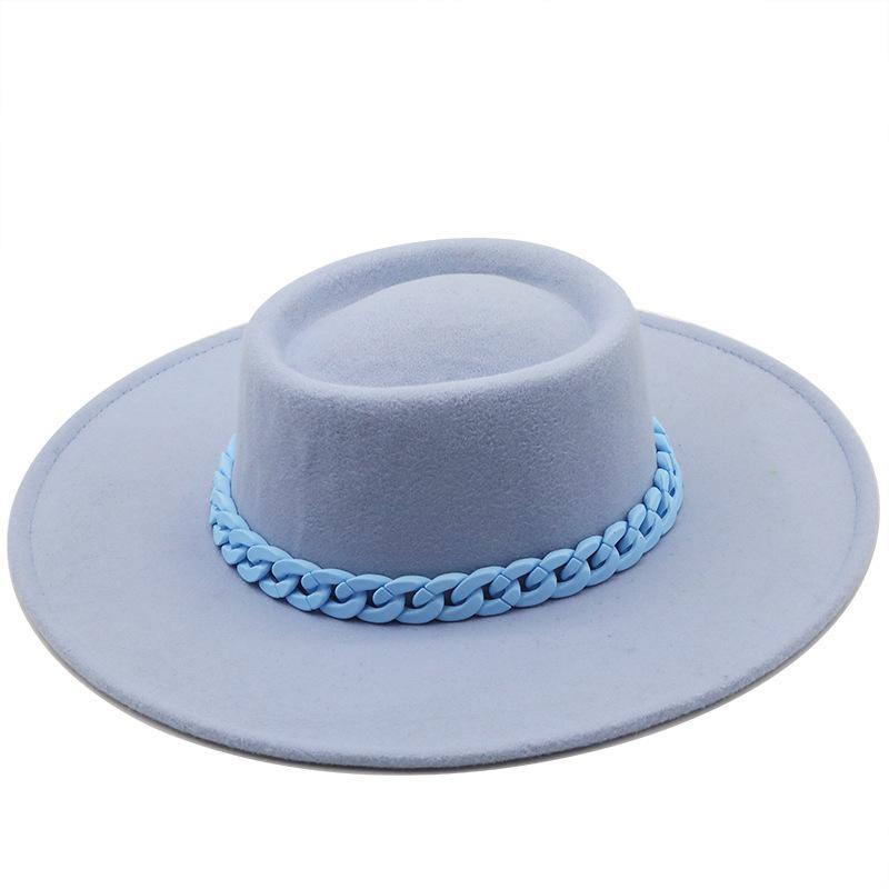 New autumn and winter wool.cm color fashionable chain big brim jazz top hat felt hat
