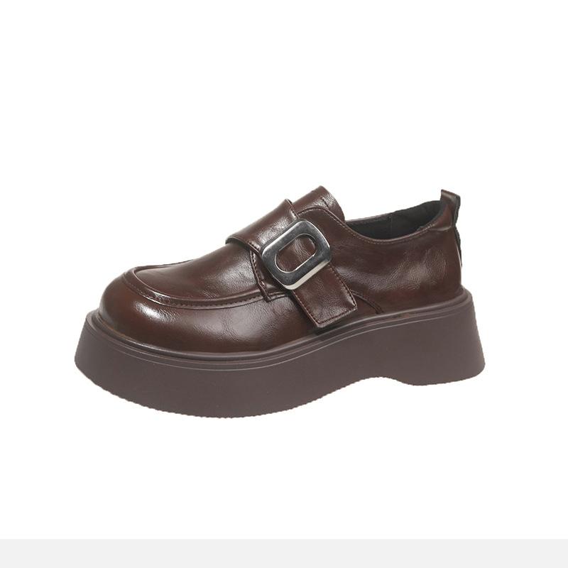 Platform Loafers Women's 2025 New Spring British Style Single Shoes Soft Leather Comfortable Muffin Soft Sole Black Small Leather Shoes