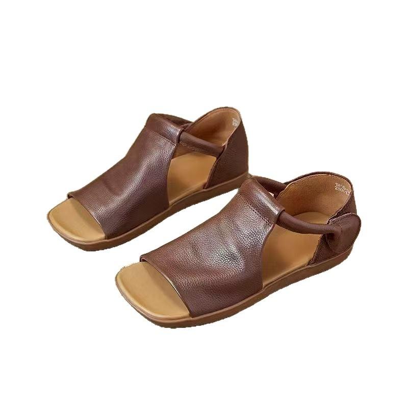 2026 Sommer Neue Außenhandels Britischer Stil Handgemacht Klettverschluss Offene Zehen Sandalen
