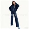 Women Casual Sporty Tracksuit Set Short Sleeve Zip Up Jacket High Waist Wide Leg Pants Loungewear