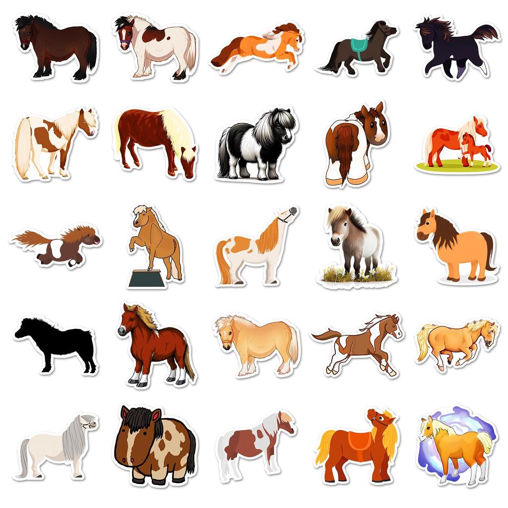 50pcs Cute Pony Cartoon Animal Waterproof Decorative Stickers for Phones & Laptops