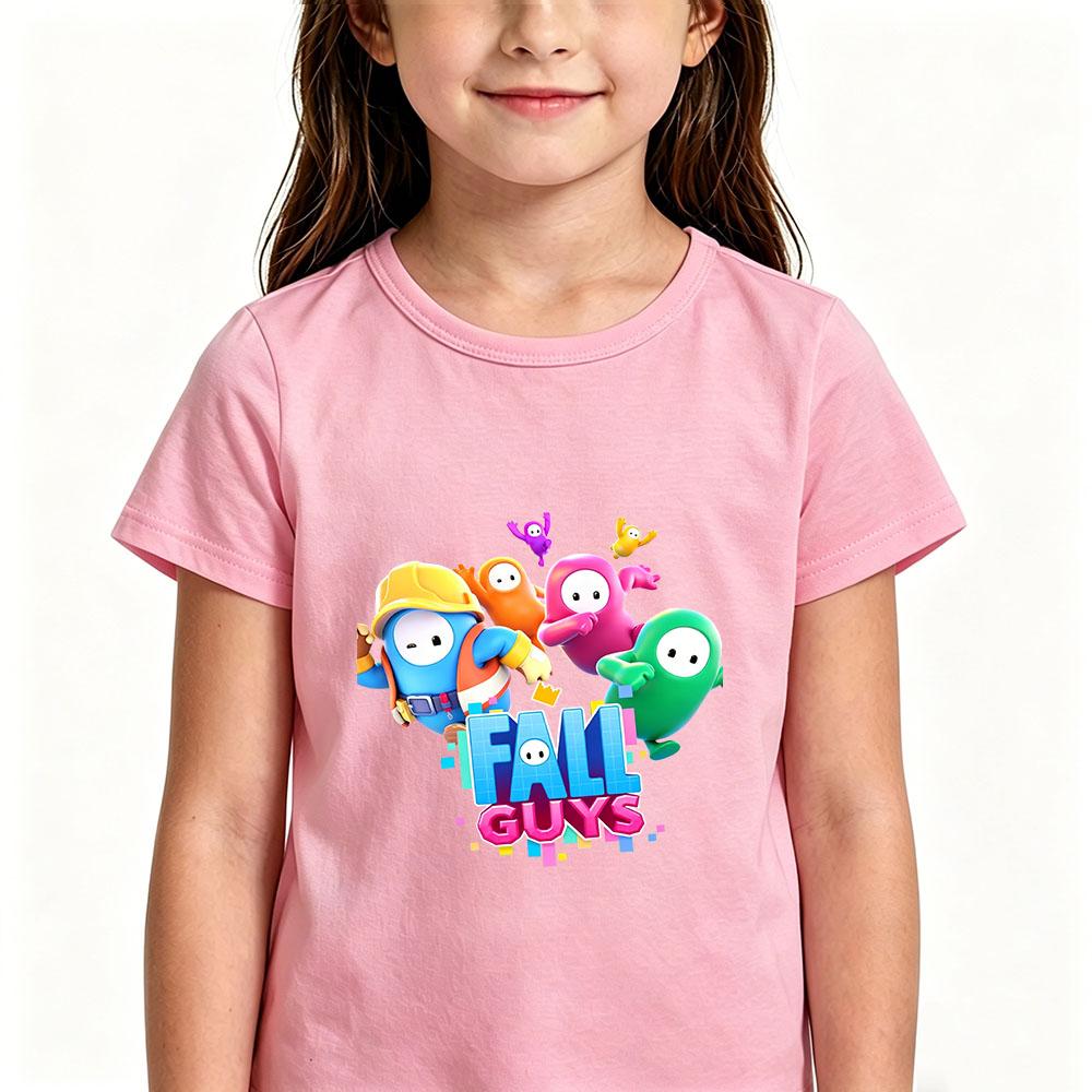 Maglietta per Bambini Gioco Fall Guys 100% Cotone T-shirt Stampa Grafica Cartoni Animati Top Casual Bambini Unisex Girocollo Manica Corta Estate