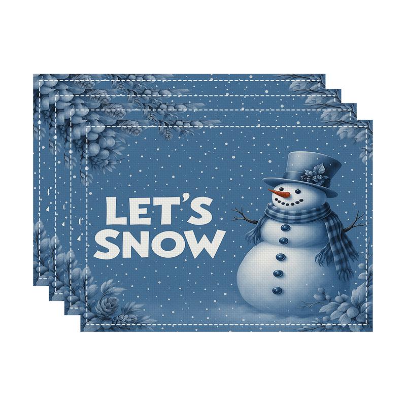 Nordic Style Christmas Festival Square Linen Placemat - Heat Insulation Pad with Digital Print Design.