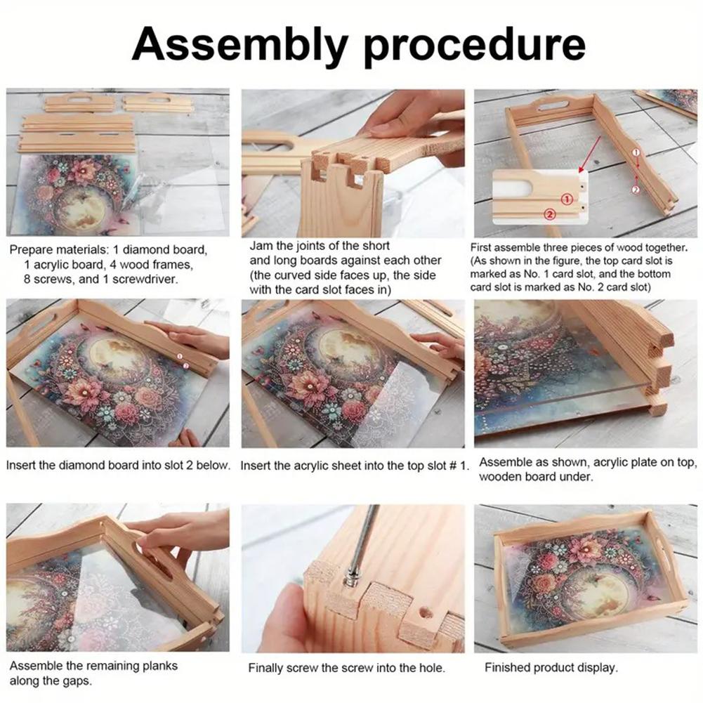 Wooden Colorful Pattern 5D Diamond Painting Tray Art Craft with Handle Diamond Decorative Serving Tray for Countertop Decor