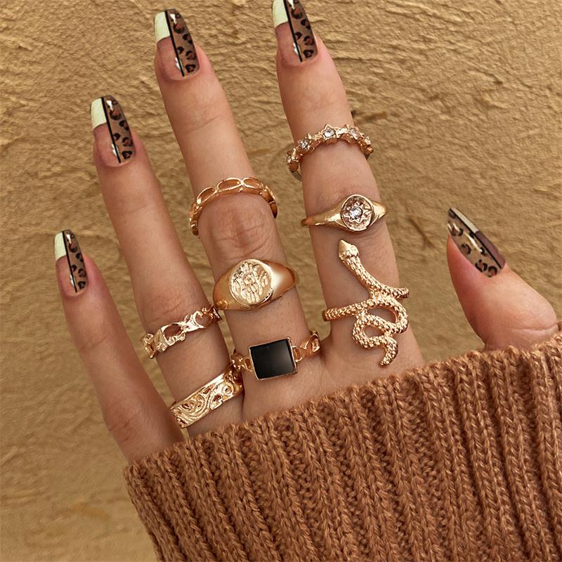 Punk YinYang Ring Set for Women Gothic Black Heart Butterfly Vintage Ghost Silver Color  Plated Retro Rhinestone Finger Jewelry