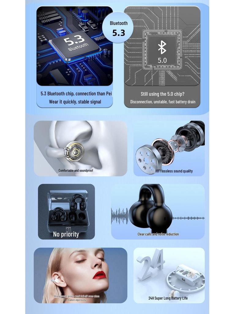 2023 FK8 Bluetooth Ear Clip Earphones with Digital Display Case - Sports Wireless