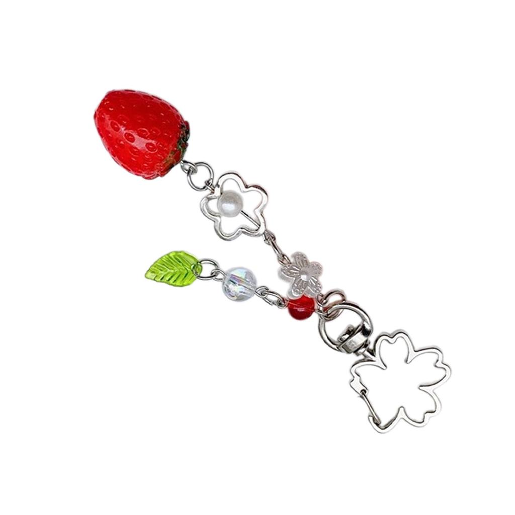 Niedlicher Erdbeer-Handyanhänger Blumen-Schlüsselanhänger Handy-Charm für Frauen Stilvolle Handydekoration für Tasche Geldbörse Rucksack