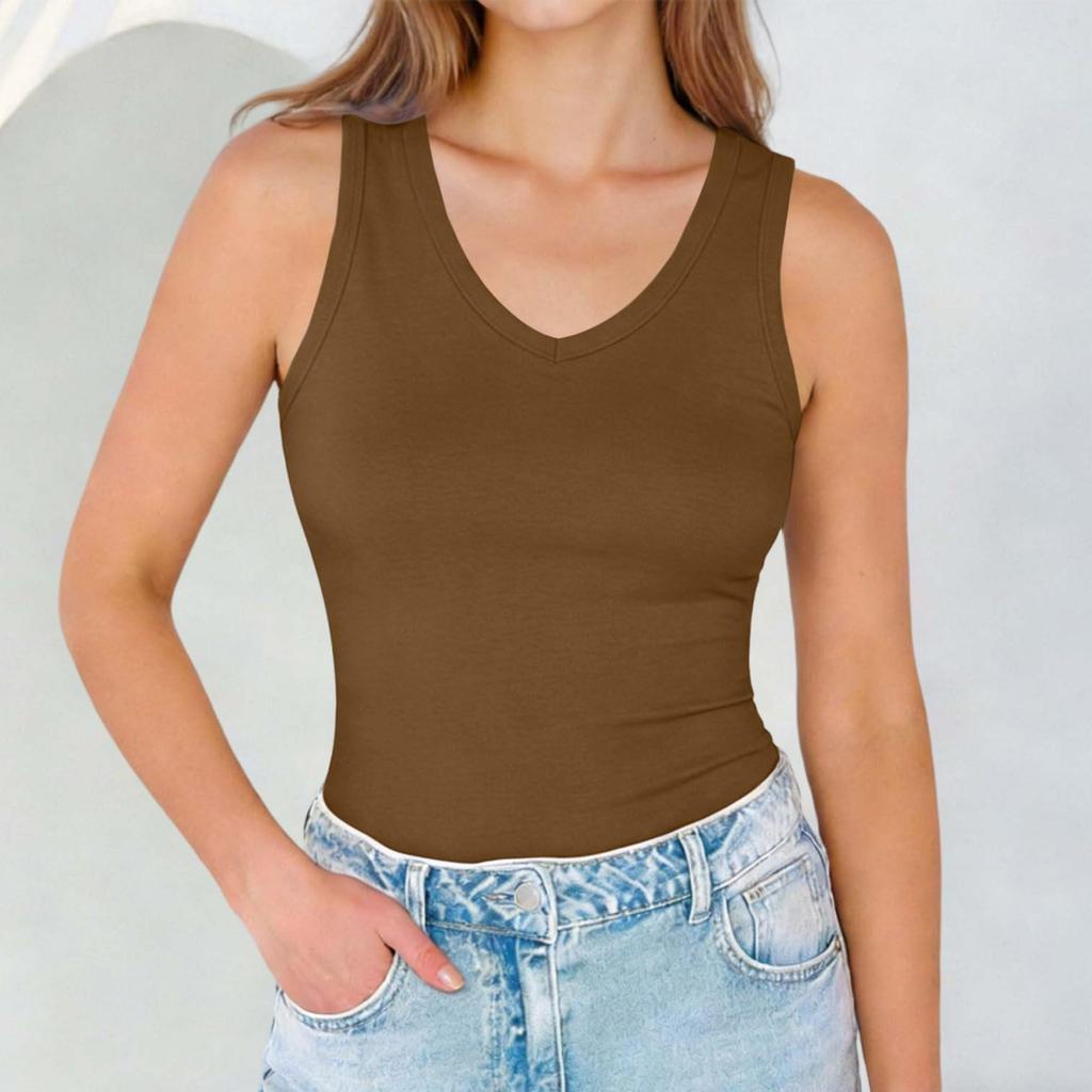 Women's Sleeveless V Neck Tank Top Casual Summer Basic Stretchy Fit Soft Fabric Lightweight Layering Shirt