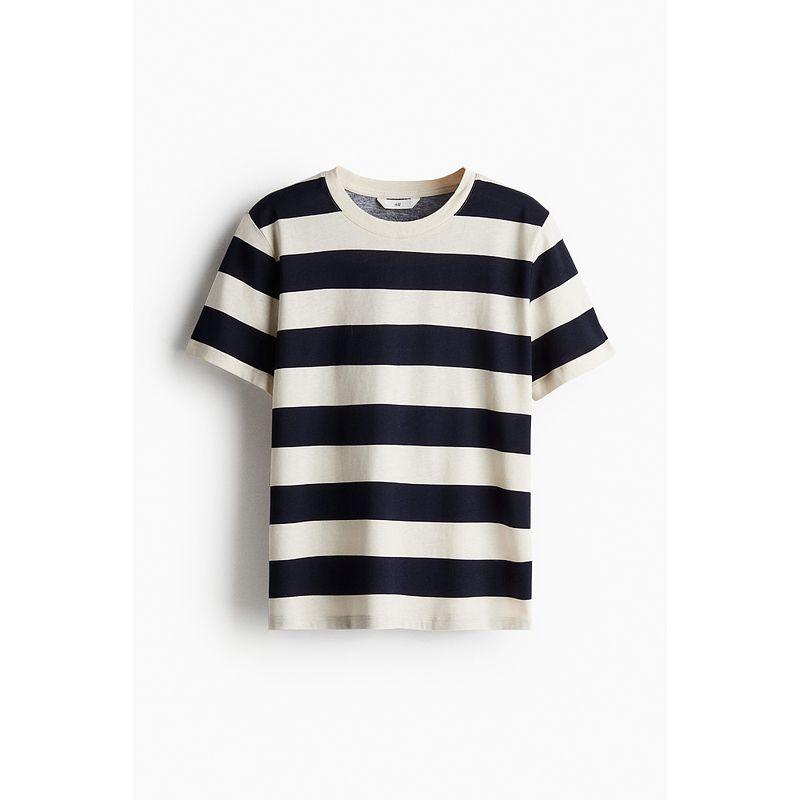 

HM Women s T-shirt Autumn Letter Print American Style Loose Preppy Style Short Sleeve Tops 1163560 Light beige/Navy striped 155/80(XS)