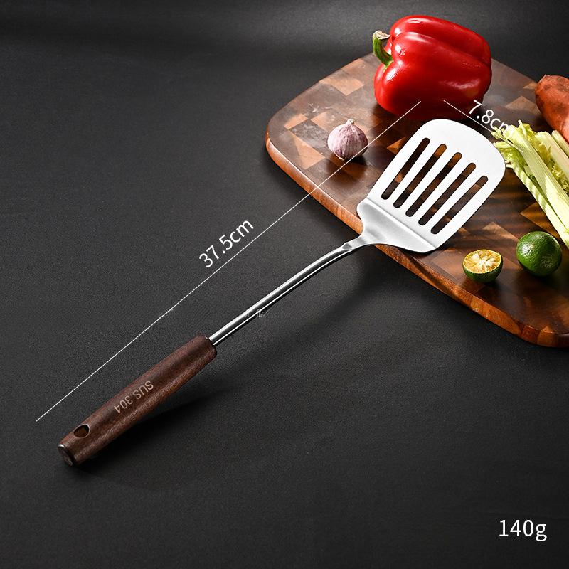 304 Stainless Steel Spatula Ladle Skimmer Set Vintage Wooden Handle High Temp Resistant Kitchen Cooking Utensils