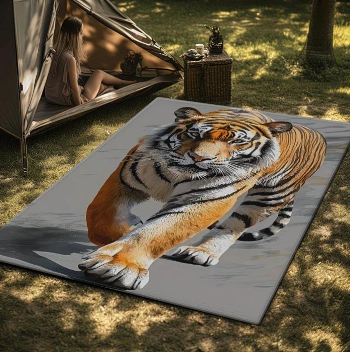 3D Tiger Print Area Rug Pattern Floor Carpet Non Slip Washable Mat Cool Wildlife Decor Rug For Living Room Bedroom Indoor Home