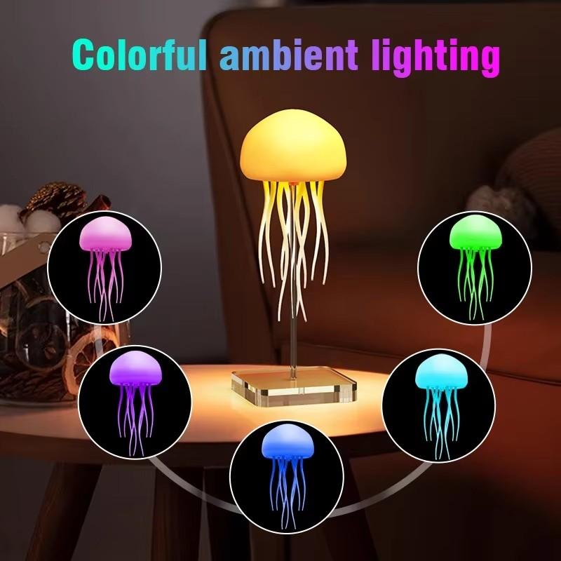 3D Bionic Jellyfish Night Lights RGB Gradient Cute Bedside Lamp Intelligent Voice Control Ambient Sensing Lights Table Lamp