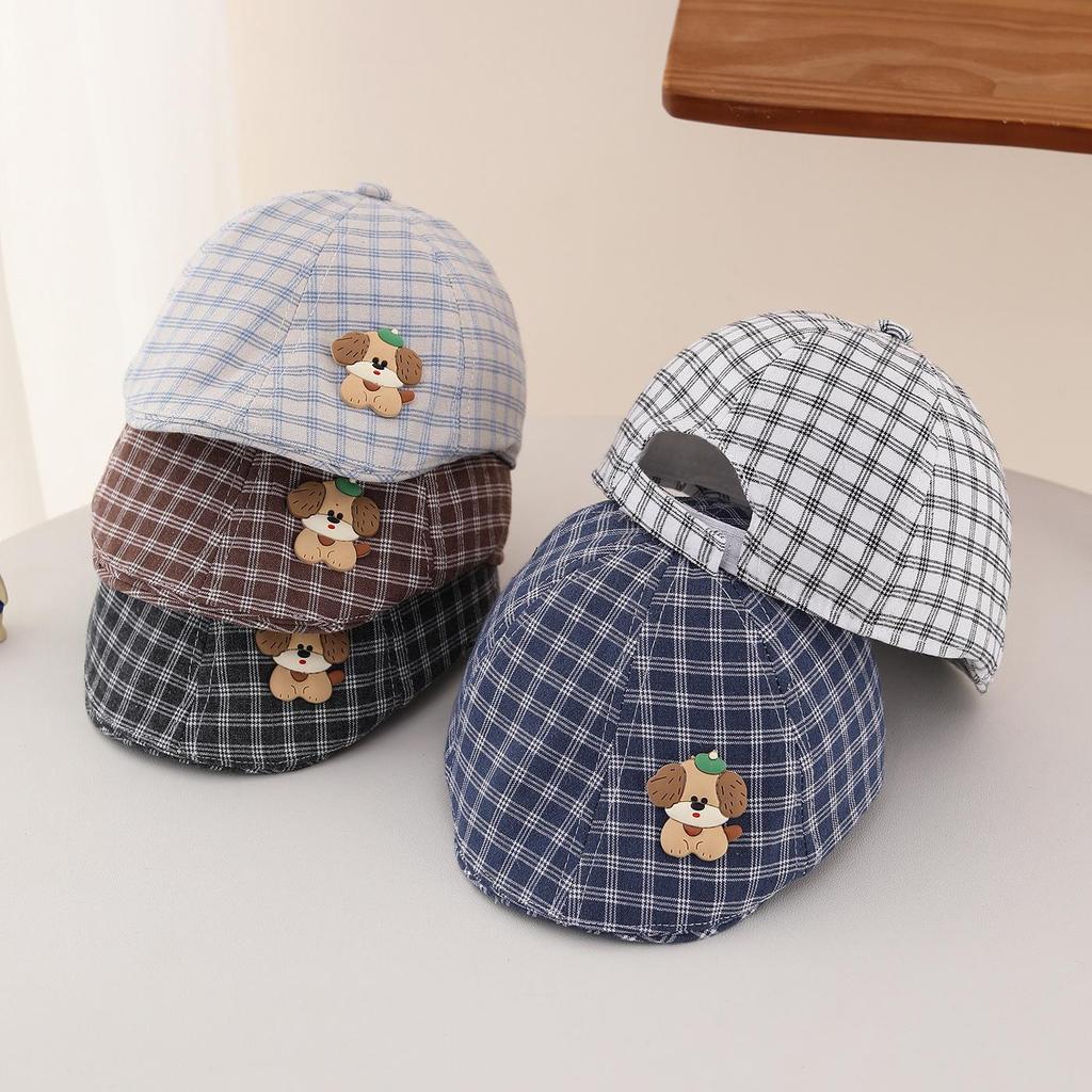 Retro Plaid Baby Beret – Spring/Summer Sun Hat with Embroidered "23" for Infants & Toddlers