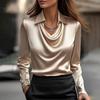 fashion swinging collar solid Women Shirt autumn long-sleeved top, women's clothing, simple thin temperament blouse,office lady