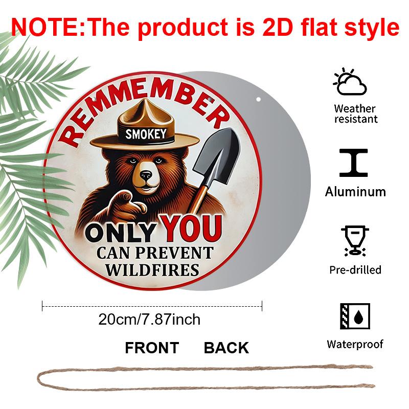 2D Flat, 1pc Print Round Aluminum Decorative Sign, Forest Fire Prevention Theme, Don't Let Wildfires Rage, Perfect for Cabin, Campground, Patio