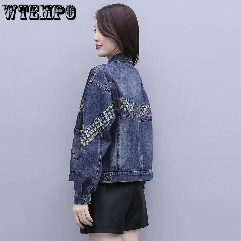 Plus Size Denim Coat Women's Autumn Korean Version Relaxed Slim Hong Kong Style Patchwork Versatile Denim Shirt