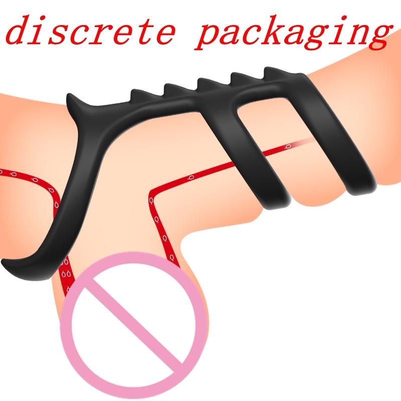 Silicone Penis Cock Rings Male Delay Ejaculation Scrotum Testis Restraint Adult Games Products Sex Toys for Men Gay Reusable