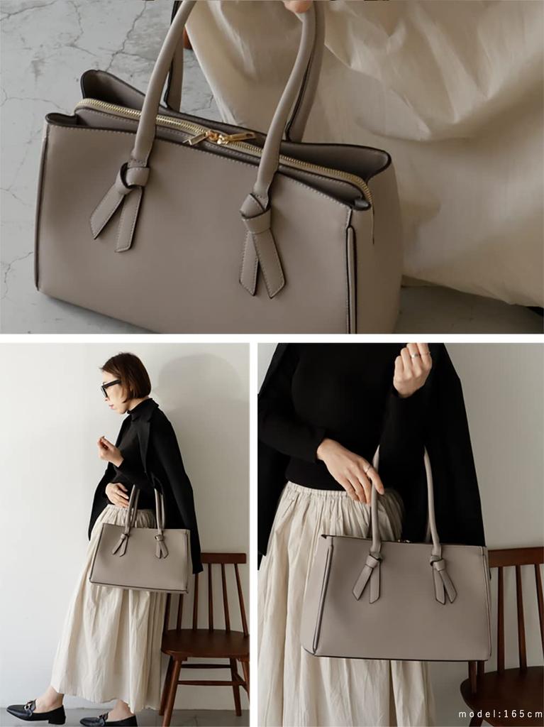 Gratante Ribbon Handle Shoulder Tote 2-Way Bag, Women's, abb-g0042 (Gray Beige)