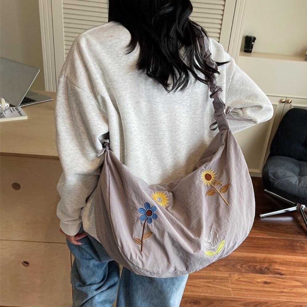 

Drawstring Nylon Dumpling Bag Lightweight Oxford Cloth Shoulder Bag Shopping серый