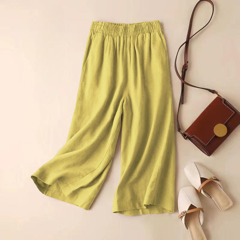 

YYFS Женская мода повседневные однотонные принтованные брюки с высокой талией брюки и капри XXXXL жёлтый