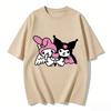 2026 New My Melody  Kuromi Angel Devil Heart Cartoon Print Tshirt Family Matching Outfits Casual Short Sleeve Tee Women Unisexs
