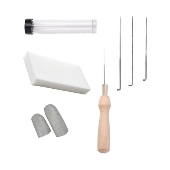 YIQFOCA Beginner Beginner Kit, 3 Needles, Wooden Single Needle Set [Needle Tube Storage, Foam Pad, Finger Cot Included, Multi-Purpose Felt Needle,