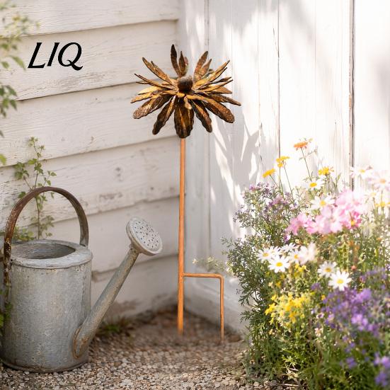 Artistic Outdoor Stake Vintage Rusty Cornflower Ground Stake, 24 Inch Metal Wire Art Decor, Rustic Garden Sculptures for Lawns Yard Patio Home